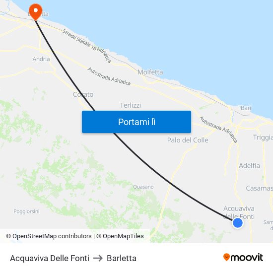 Acquaviva Delle Fonti to Barletta map