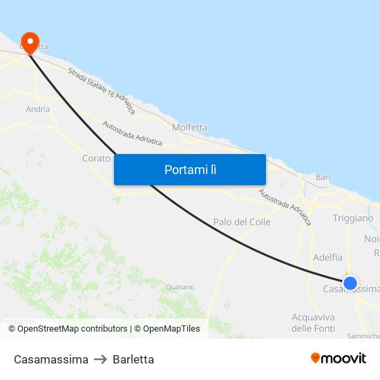 Casamassima to Barletta map
