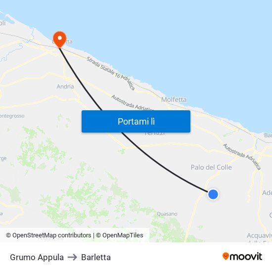 Grumo Appula to Barletta map