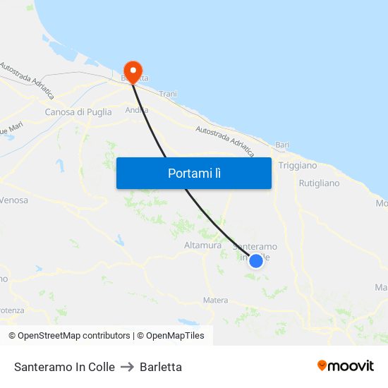 Santeramo In Colle to Barletta map