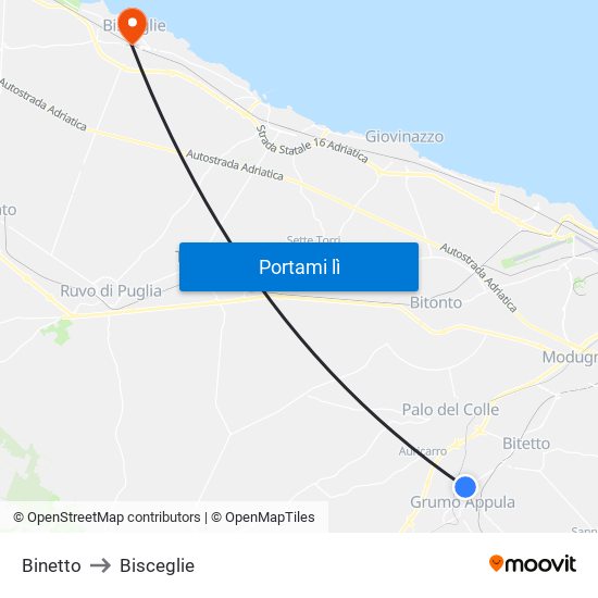 Binetto to Bisceglie map
