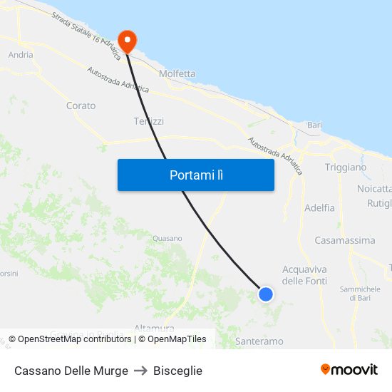 Cassano Delle Murge to Bisceglie map