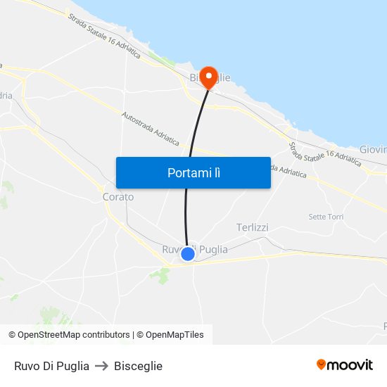 Ruvo Di Puglia to Bisceglie map