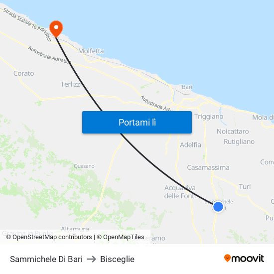 Sammichele Di Bari to Bisceglie map