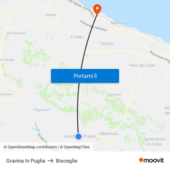 Gravina In Puglia to Bisceglie map