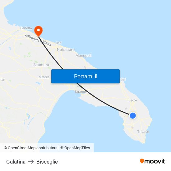 Galatina to Bisceglie map