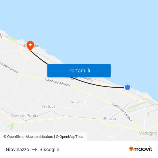 Giovinazzo to Bisceglie map