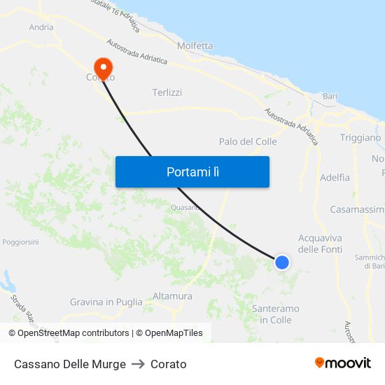 Cassano Delle Murge to Corato map