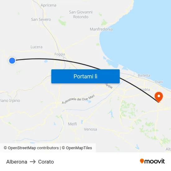 Alberona to Corato map