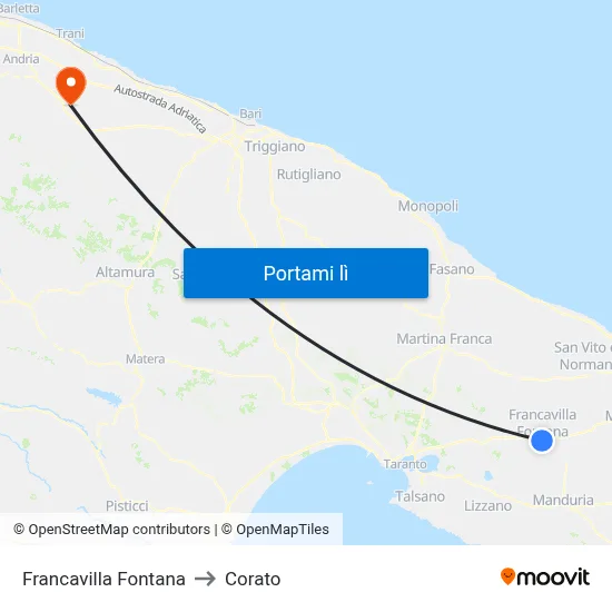 Francavilla Fontana to Corato map