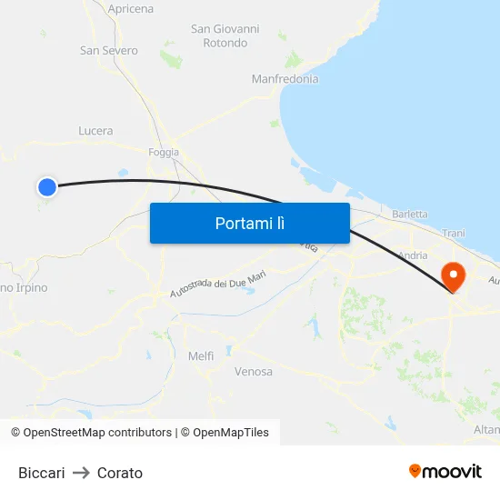 Biccari to Corato map