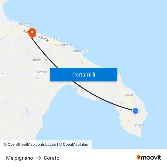 Melpignano to Corato map