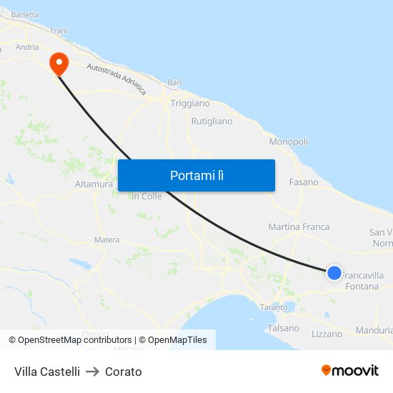Villa Castelli to Corato map