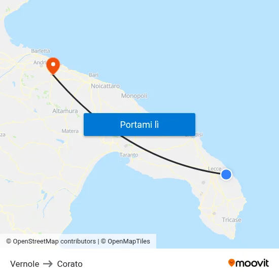 Vernole to Corato map