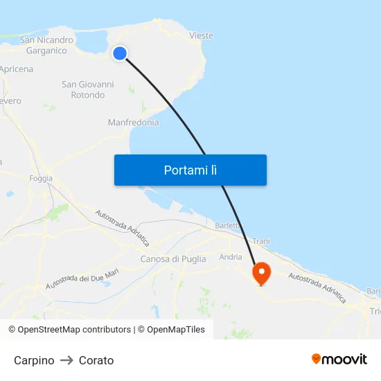 Carpino to Corato map