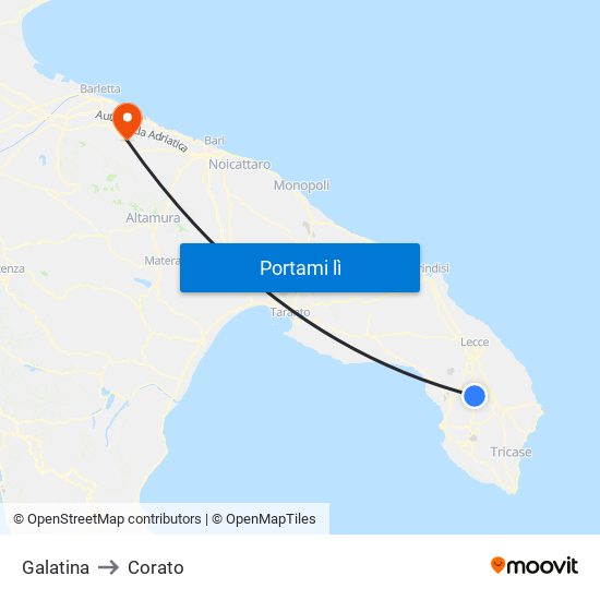 Galatina to Corato map