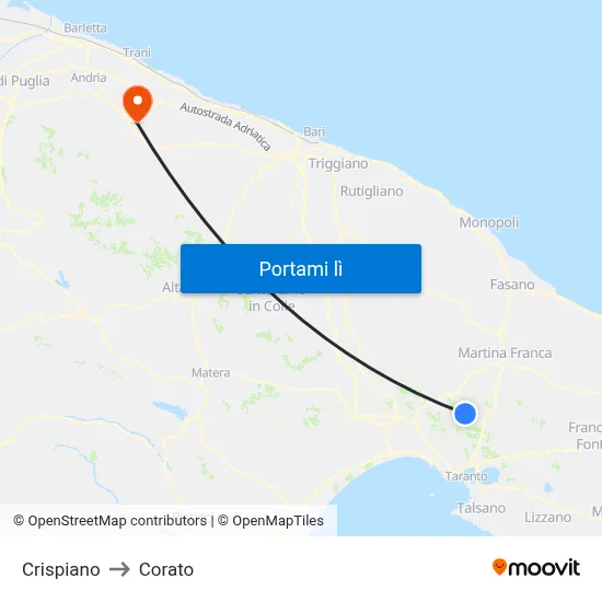 Crispiano to Corato map