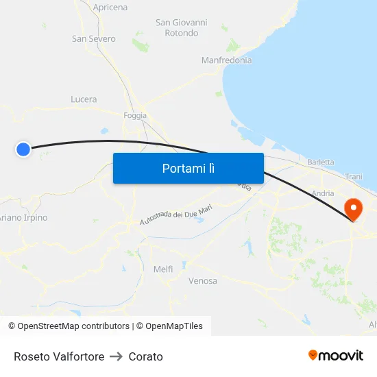 Roseto Valfortore to Corato map