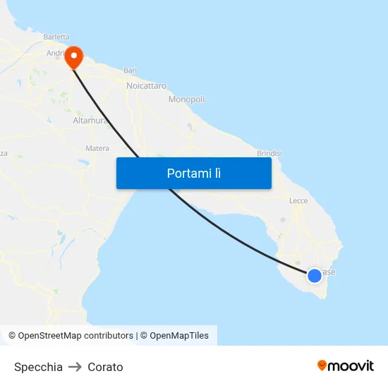 Specchia to Corato map