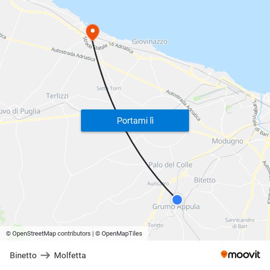 Binetto to Molfetta map