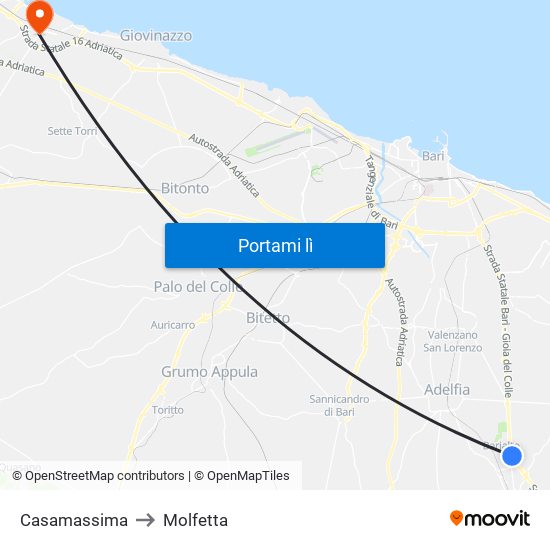 Casamassima to Molfetta map