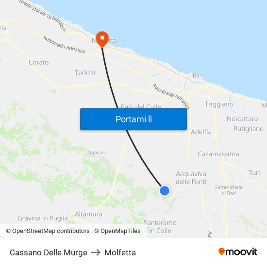 Cassano Delle Murge to Molfetta map