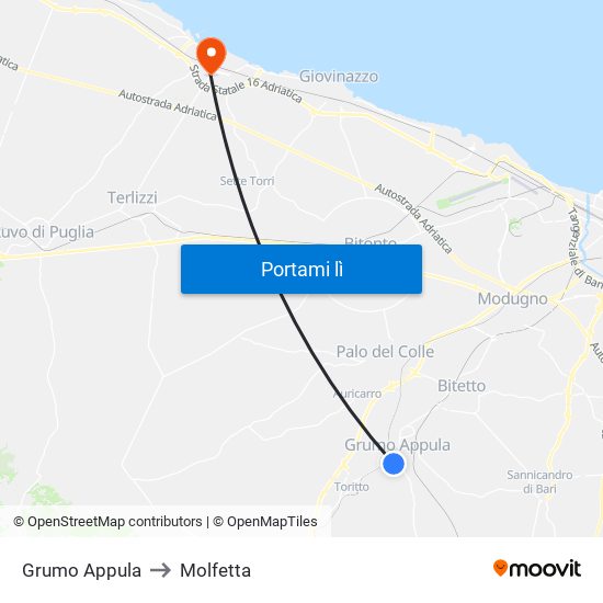 Grumo Appula to Molfetta map