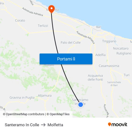 Santeramo In Colle to Molfetta map