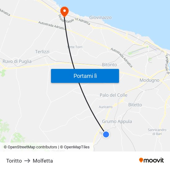 Toritto to Molfetta map
