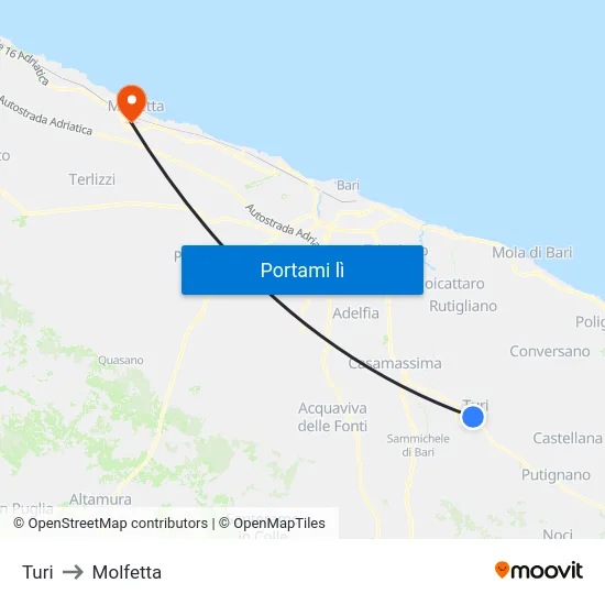 Turi to Molfetta map