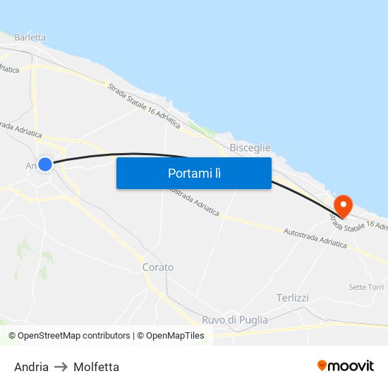 Andria to Molfetta map