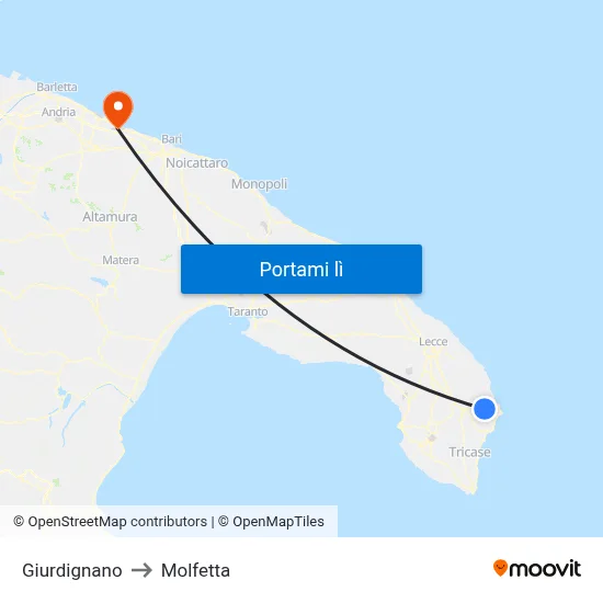 Giurdignano to Molfetta map