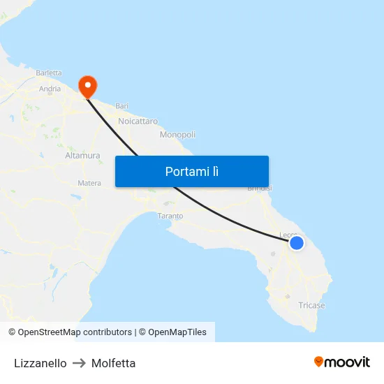 Lizzanello to Molfetta map