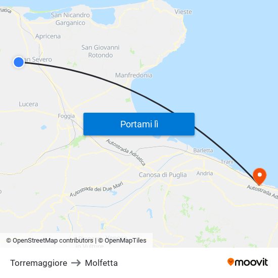 Torremaggiore to Molfetta map