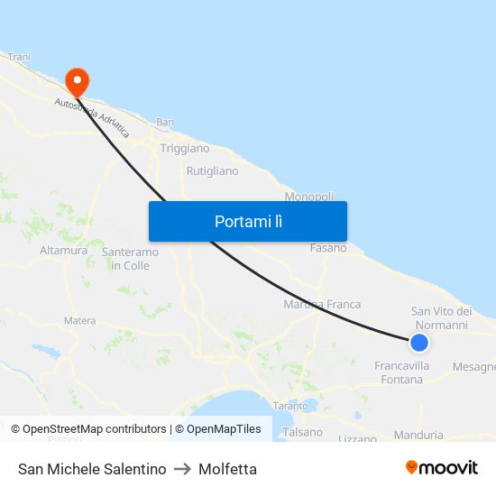 San Michele Salentino to Molfetta map