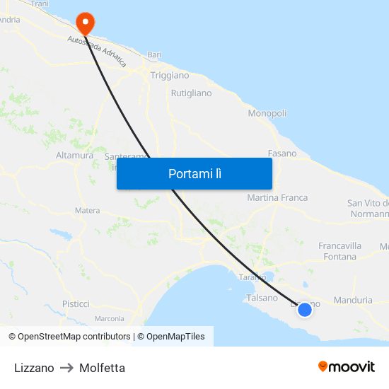 Lizzano to Molfetta map