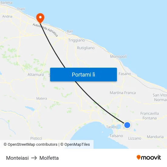 Monteiasi to Molfetta map