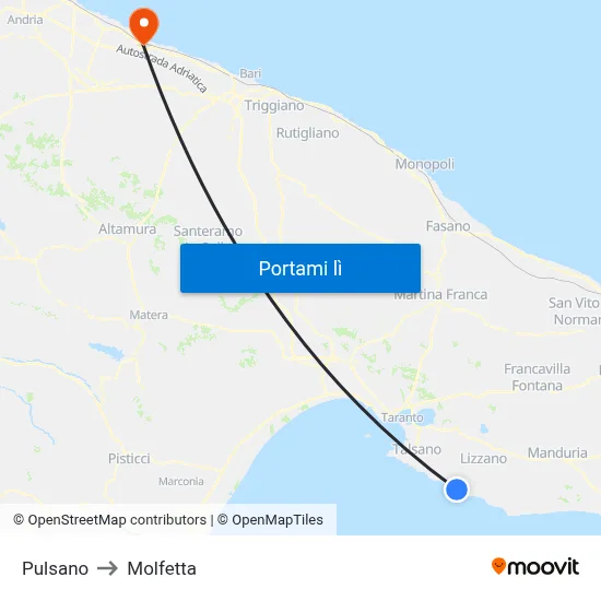 Pulsano to Molfetta map