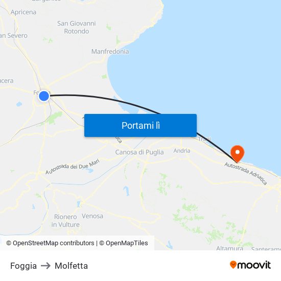 Foggia to Molfetta map