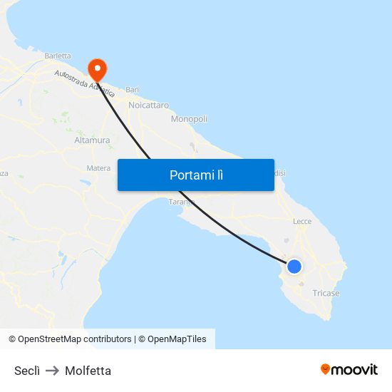 Seclì to Molfetta map