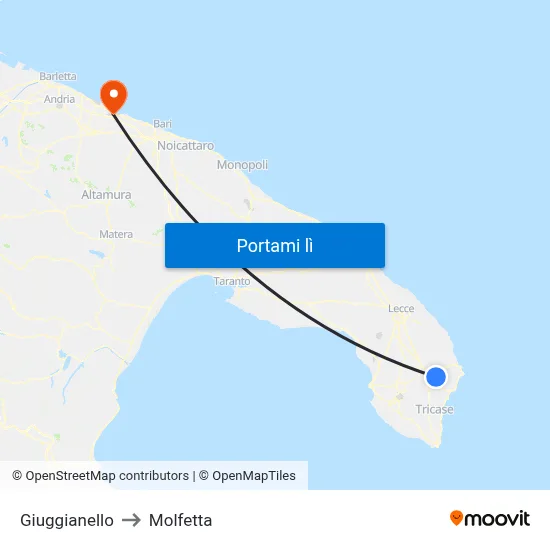 Giuggianello to Molfetta map