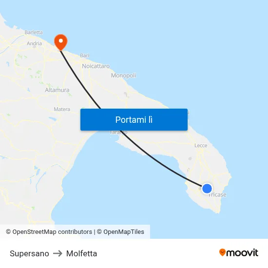 Supersano to Molfetta map