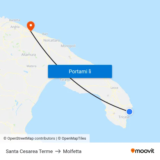 Santa Cesarea Terme to Molfetta map