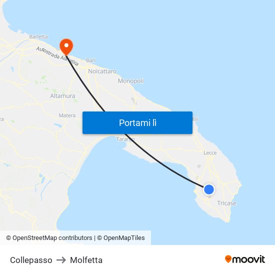 Collepasso to Molfetta map