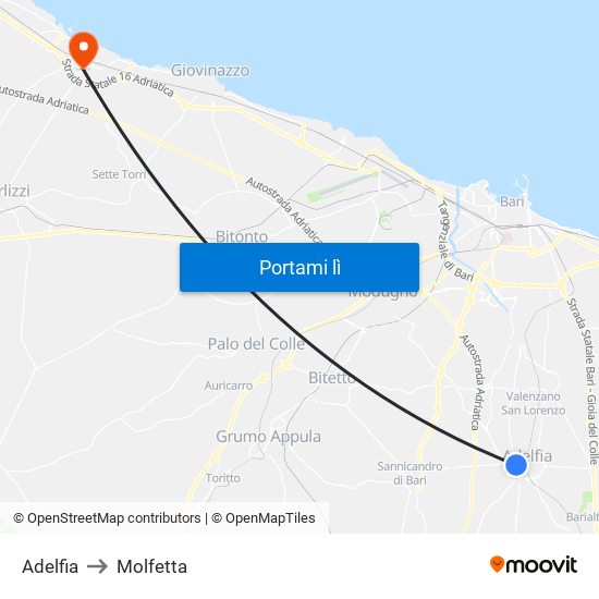 Adelfia to Molfetta map