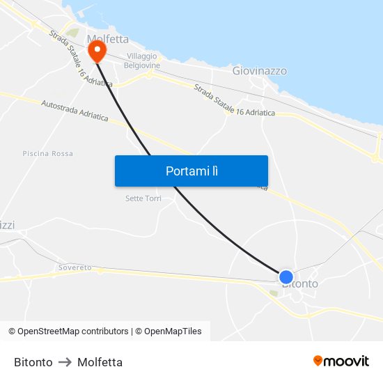 Bitonto to Molfetta map