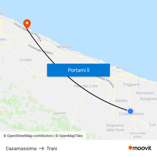 Casamassima to Trani map