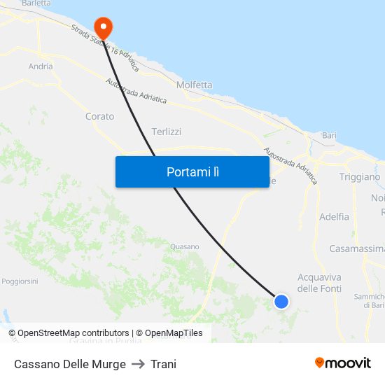Cassano Delle Murge to Trani map