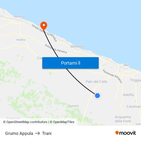 Grumo Appula to Trani map
