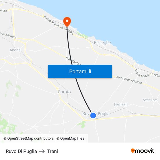 Ruvo Di Puglia to Trani map